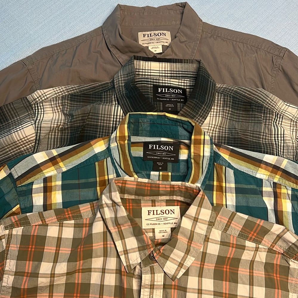 Lot of four FILSON FEATHER CLOTH SHORT SLEEVE SHIRTS. All size M.